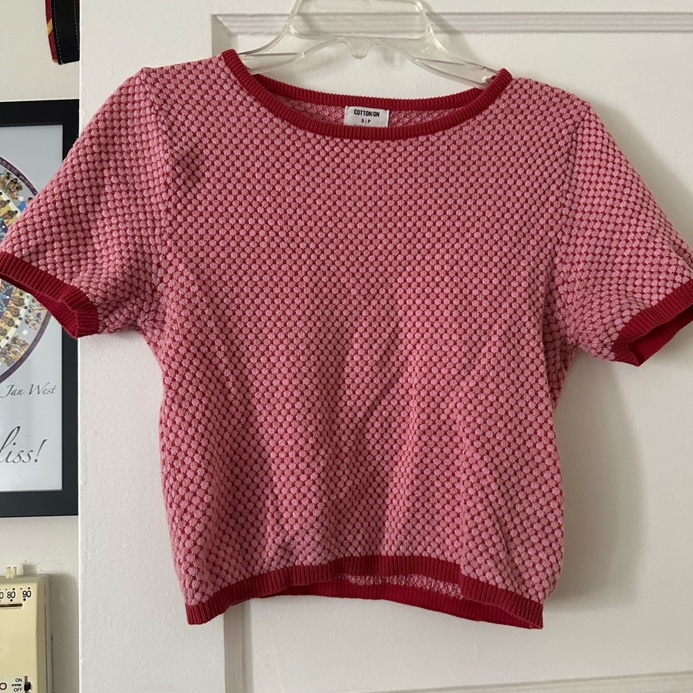 Cotton On Red and White Cropped Fitted T-Shirt
